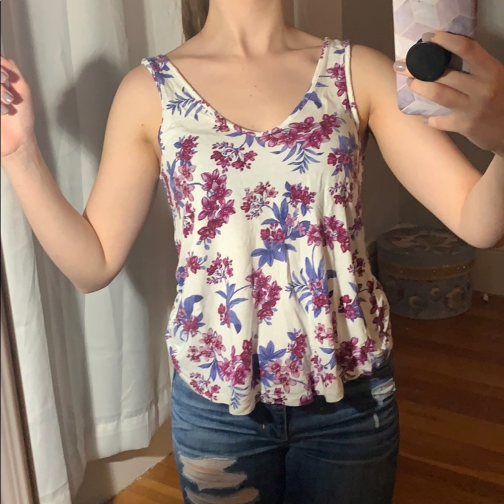 Floral Patterned White Tank Top